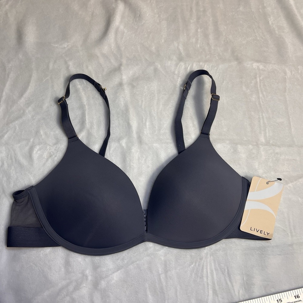NWT Lively 36 B Smoke Grey Blue Bra 45583 Lightly Padded Mesh Back